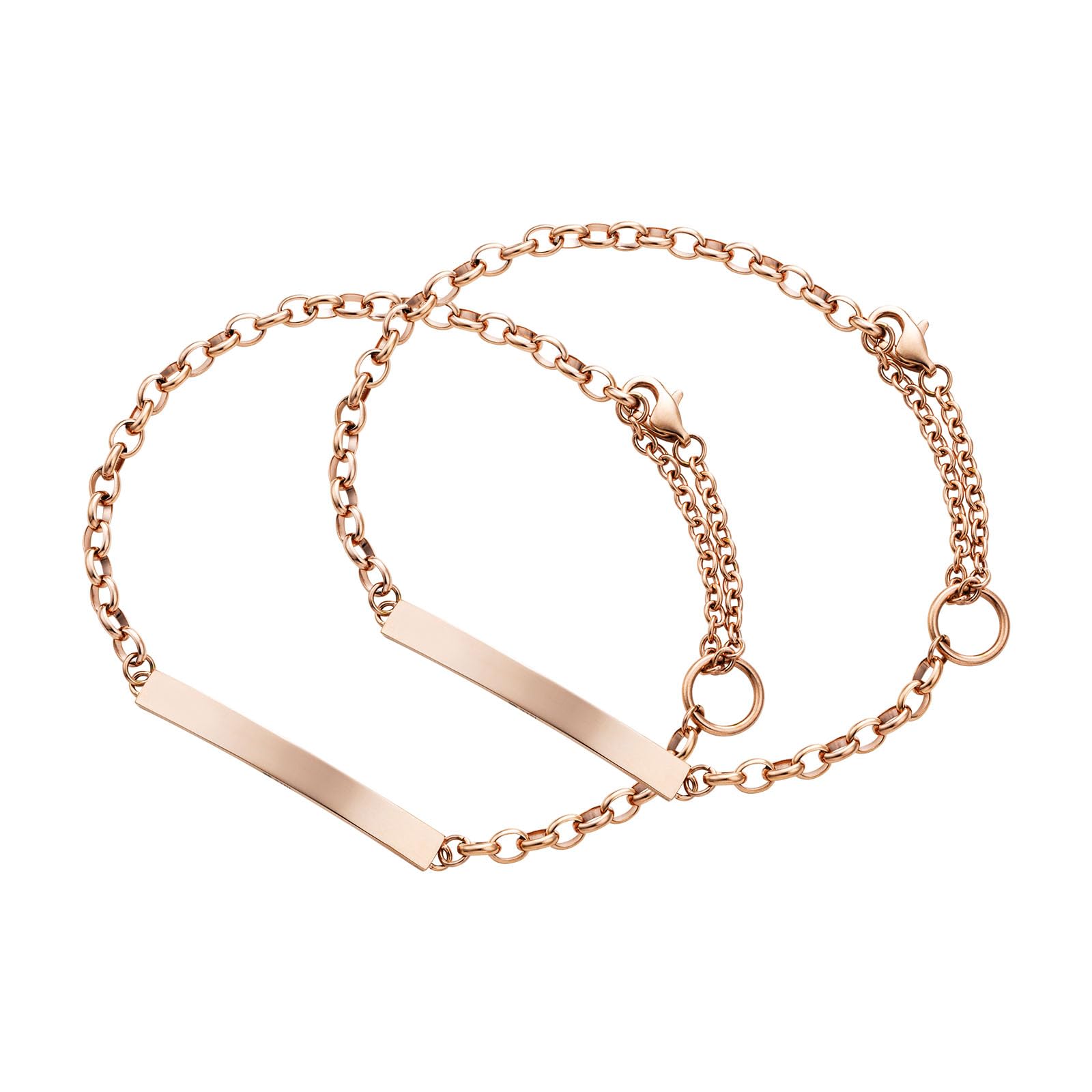 

Pair Bracelet Set of 2 Allergy Free Stainless Steel Plate Plain Half Round Chain Simple Surgical Stainless Steel Pink Pink [White Clover] & 15cm-24cm рожевий