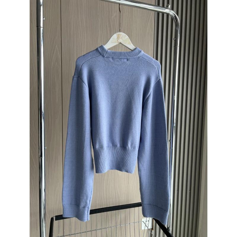 Maglione Lavorato a Maglia Girocollo Manica Larga Prodotto Cardigan Corto a Maniche Lunghe con Orlo a Coste Ultra-ampie da Donna