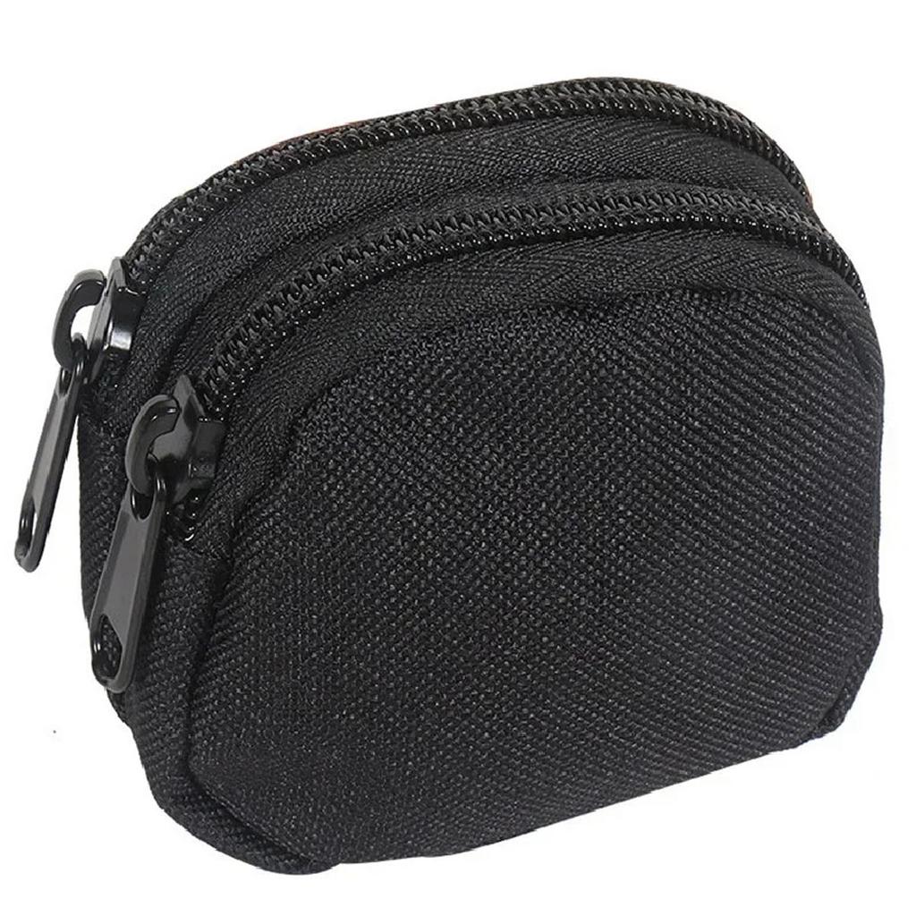 1pc-Nylon Double Zipper Pocket Coin Purse Men Outdoor Pouch Lightweight Small Card Holder Keys Storage Belt Waist Bag