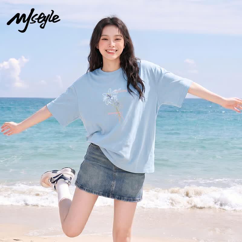 MJ STYLE Women's Cotton Loose Fit Graffiti T-Shirt