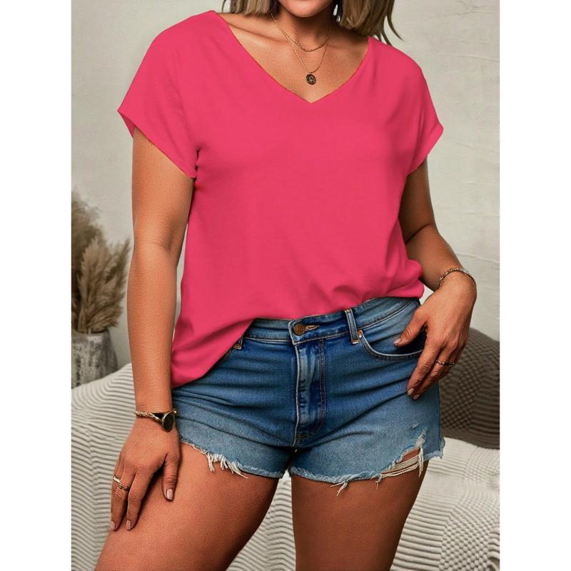 Women Short Sleeve Top Summer Basic Shirt V Neck Gradient Tie Dye Tee Tunic Tops