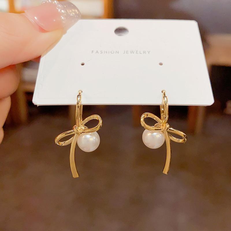 PANJBJ 925 Silver Bow Knot Earring for Women Texture Tassels Sweet Romantic Korean Jewelry Gift