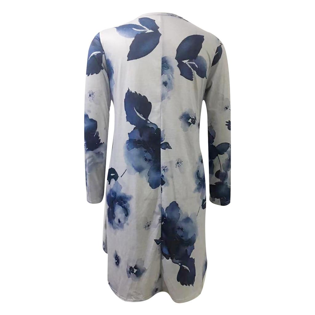 Robe ample à manches longues pour femmes, mode décontractée imprimée, col rond, pull ample