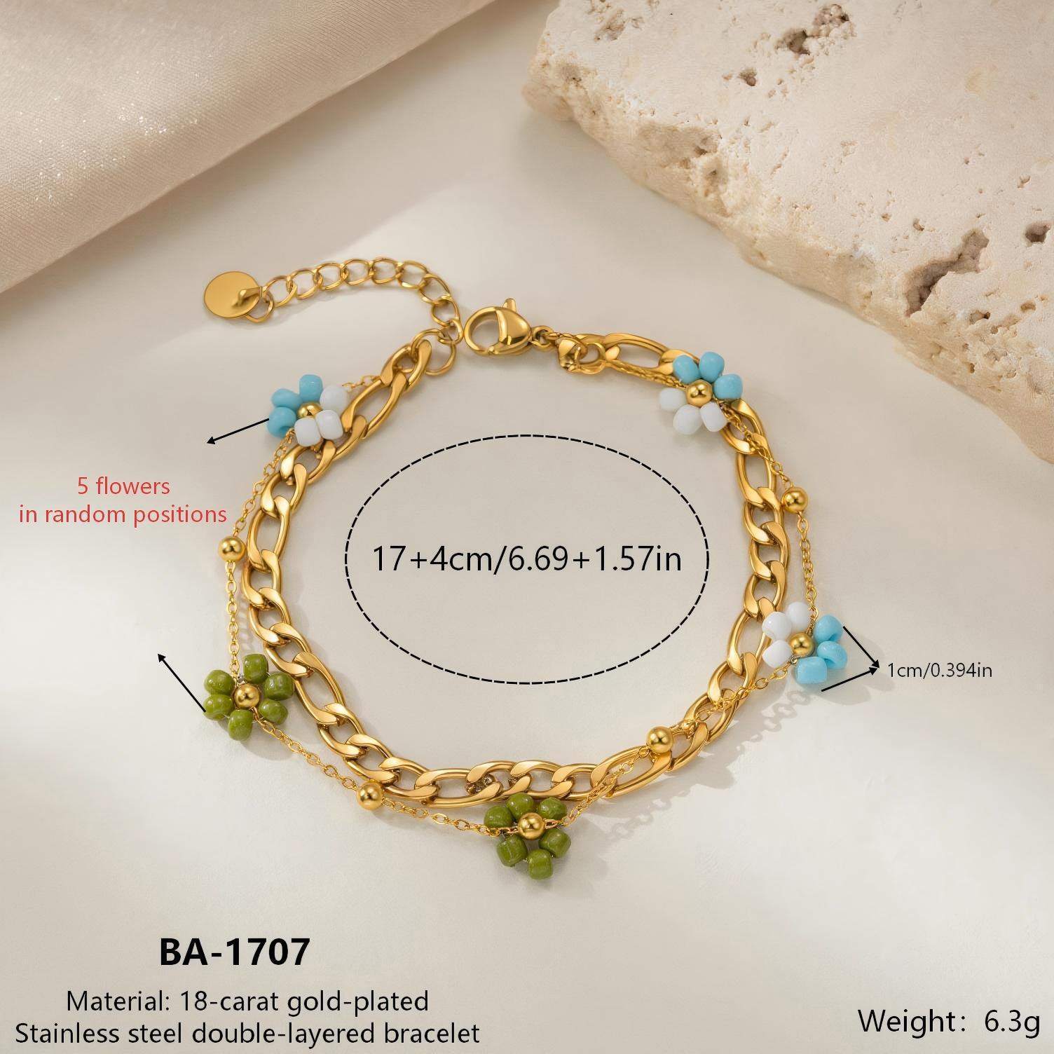 Elegant 18K Gold-Plated Double Layer Beaded Bracelet for Women 18K
