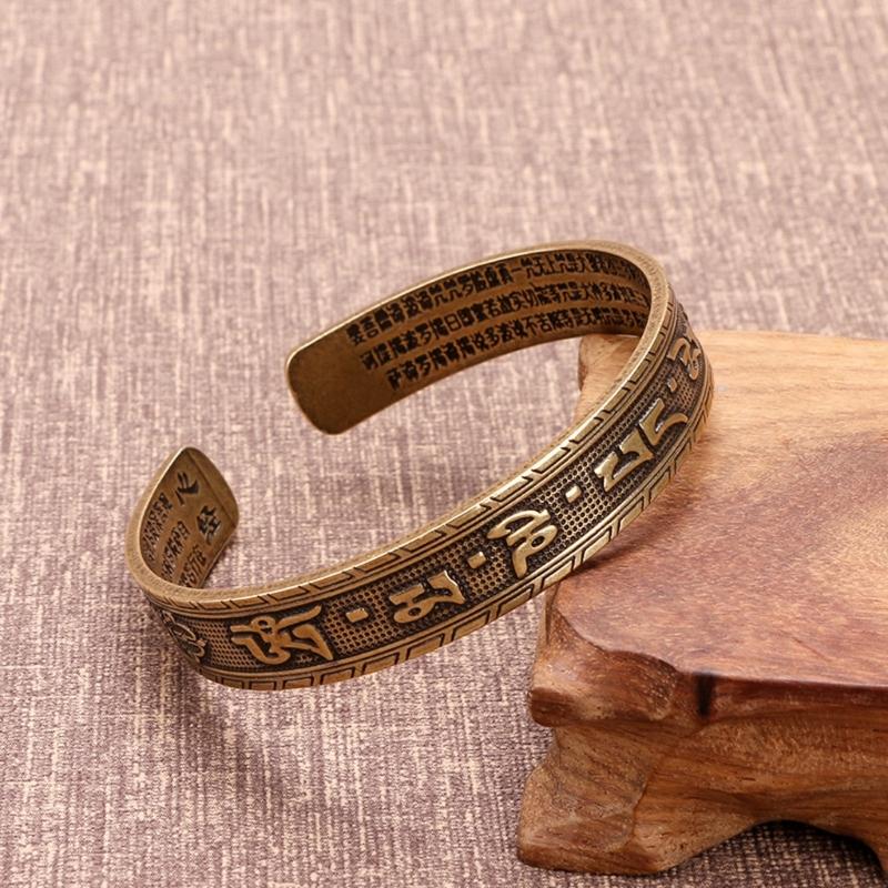 Authentisches tibetisch-buddhistisches Sutra-Charme-Armband Handgefertigt aus Kupfer mit sechs Mantras Verstellbar für spirituellen Schutz