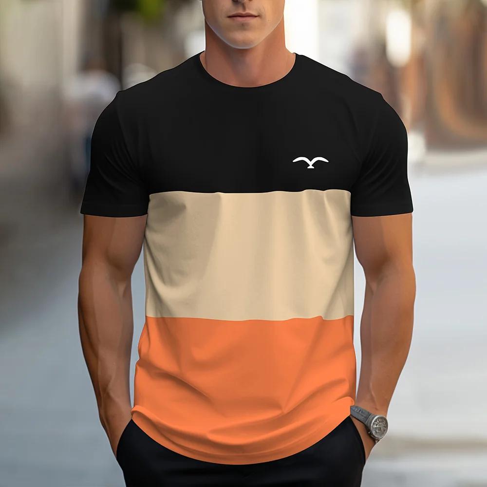

Fashion Splicing Striped 3D Printed T-shirt Men s Casual O-neck Short Sleeved Pullover Summer Comfortable Loose Street Wear 6XL