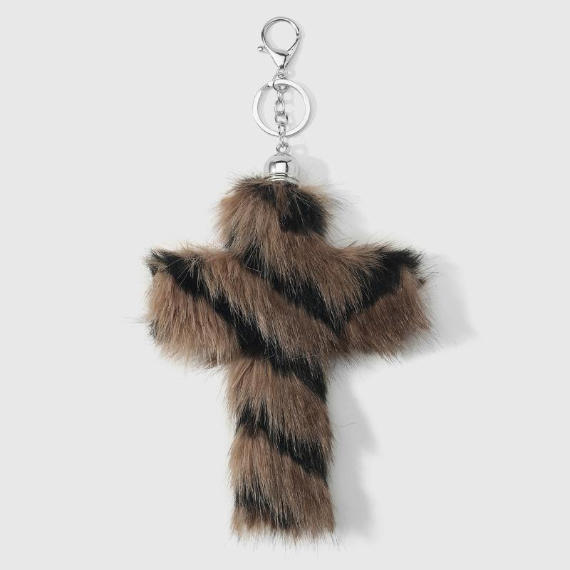 Aesthetic Zebra Leopard Print Cross Keychain Punk Grunge Rock Charm Goth Jewelry Accessories
