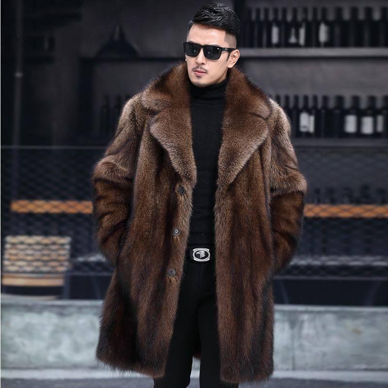 Mink Fur Coat for Men, Full Mink, Autumn and Winter, Thickened, Mid-Length, Large Size, Men's Faux Fur Casual Jacket, European and American Style