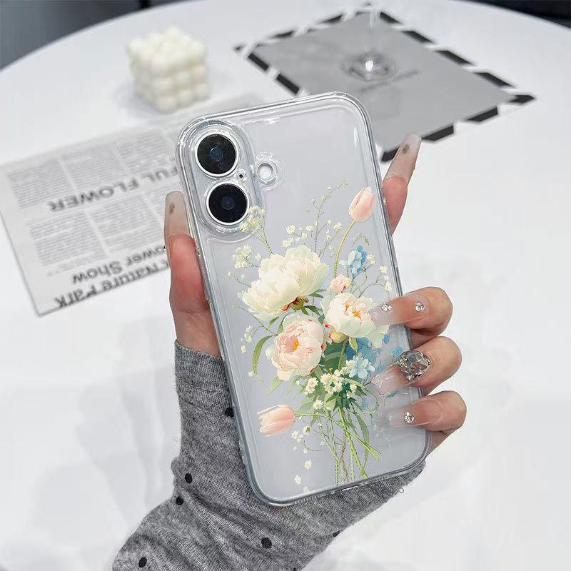 White Bouquet Transparent Phone Case for iPhone 13, 14, 15 Pro, and 16 Pro Max