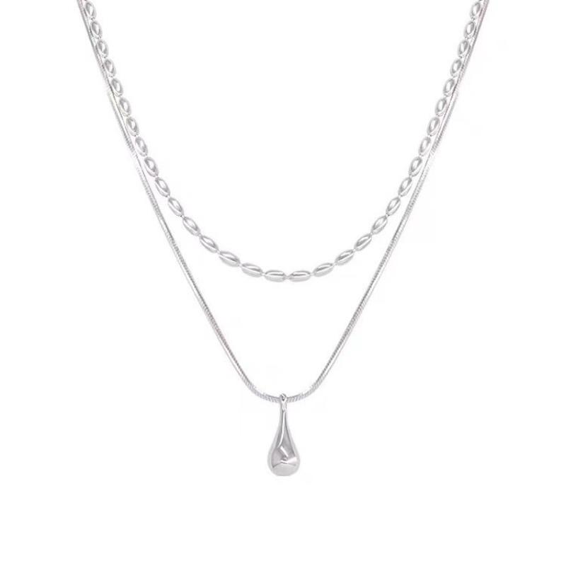 Double-layer Water-drop Pendant Necklace - A Unique and Stylish Small-scale Design for Women, Featuring An Elegant and Fashionable Collar Chain.