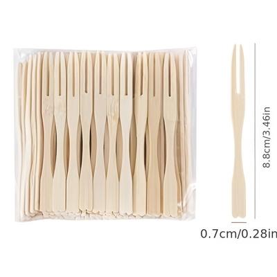 100PCS/Bag Disposable Wooden Fruit Forks Dessert Cakes Fruit Appetizers Household Wedding Party Restaurant Tableware