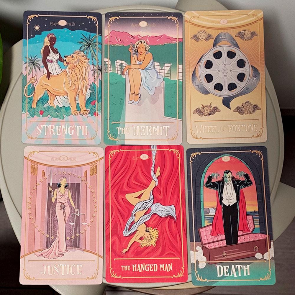 12*7cm Tinseltown Tarot in stabiler Box Rosa Vintage Hollywood-inspiriertes Deck 78 illustrierte Karten