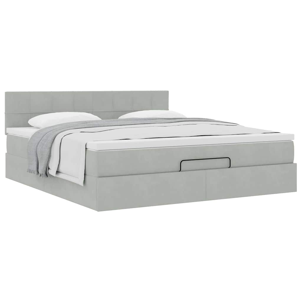 Ottoman Bed with Mattress Light Grey 180x200 cm Velvet