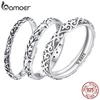 BAMOER 925 Silver Vintage Embossed Vine Pattern Band Ring for Women, Stackable Engraved Iris Ring Minimalist Daily Gift