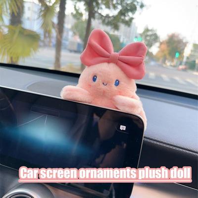 Car Display Decoration Car Control Screen Rabbits Decor Novel Long-Eared Rabbit With Bowknot Vehicle Interior Accessory