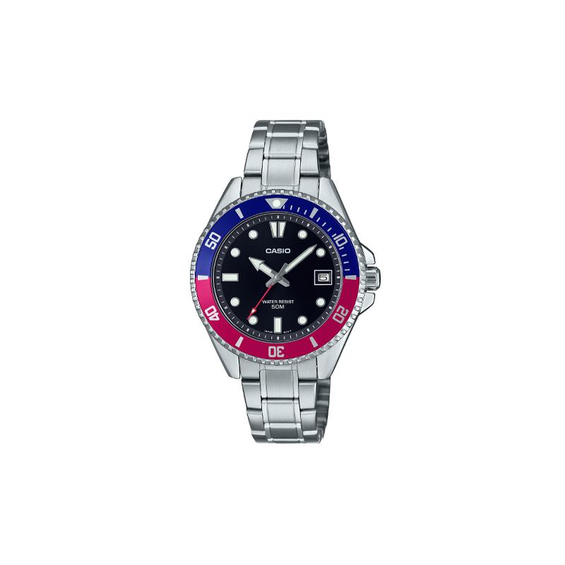 Casio MDV-10D series 50m waterproof quartz movement stainless steel strap Japanese and Korean watch women s watch black dial MDV-10D-1A3V чёрный