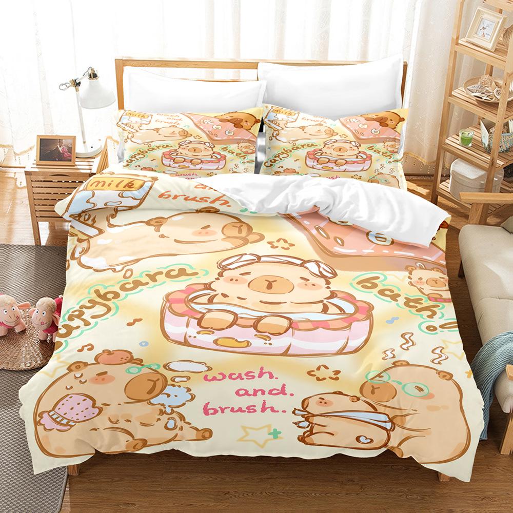 Capybara Bettwäsche Set Luxus Anime Capybara King Size Bettbezug Kissenbezug Kinderzimmer Niedlicher Bettbezug Kissenbezug Kinder Geschenk