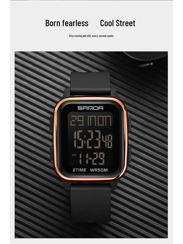 Sanda Men's Multifunctional Square Sport Chronograph Waterproof Watch 