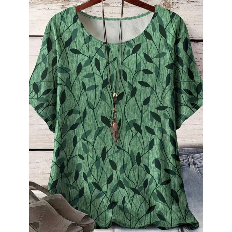 Fashion Women's Crew Neck T-Shirt 3D Color Printing Crew Neck Short Sleeve