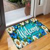 Blue Floral Welcome Doormat White Daisy Pattern Non Slip Entry Rug For Porch Entryway And Spring Home Decor