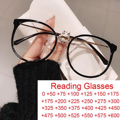 Vintage Black Round Frame Reading Glasses For Women Luxury Anti Blue Light Computer Eyeglasses +2 5