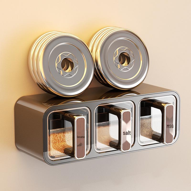 Wall-Mounted Multi-Compartment Kitchen Seasoning Jar Set: Moisture-Proof, Sealed Jars for Spices, Salt, and Chili.