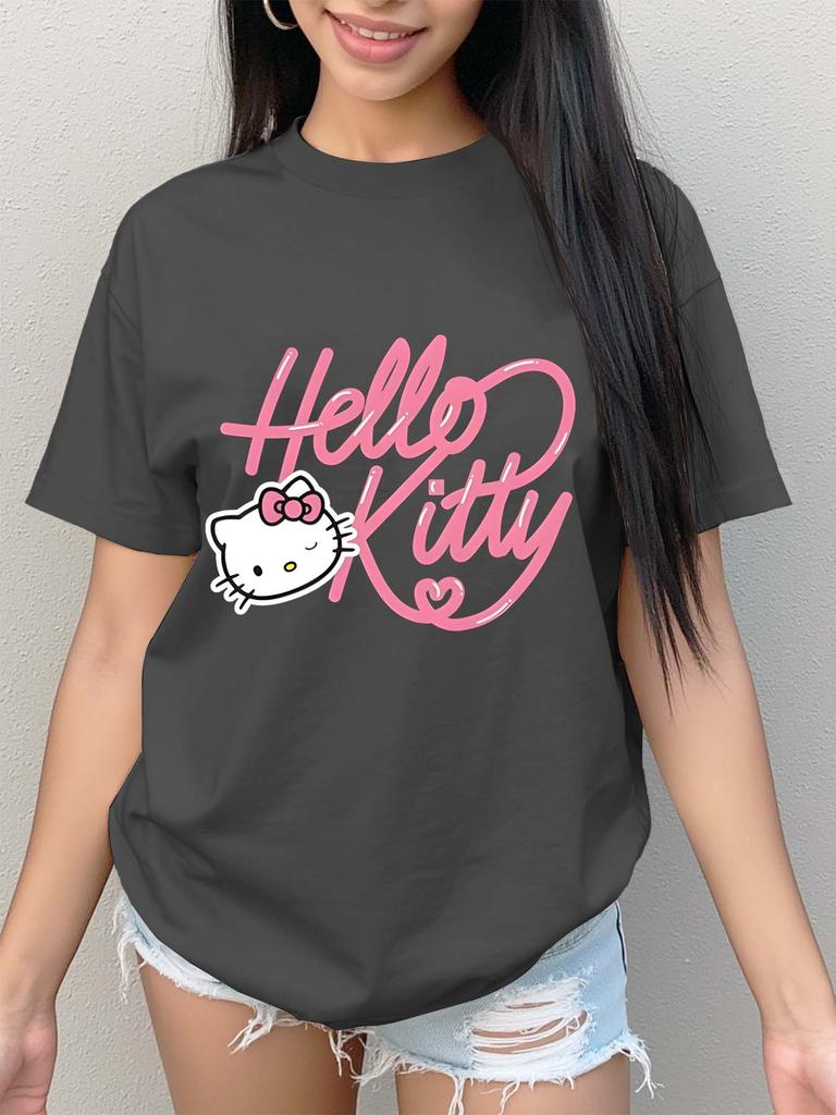 Sanrio SpringSummer New Print TShirt Womens Casual Trendy Versatile Loungewear Crew Neck TShirt Simple Fashion Short Sleeve