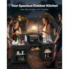 VEVOR Camping Kitchen Table, Outdoor Camp Cooking Table, Aluminum Portable Cook Station with 3 Storage Cupboard, Carrying Bag, Detachable Windscreen