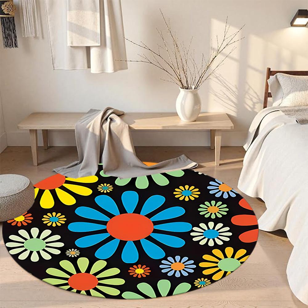 Flower Round Office Rug Perfect for Study Room Kitchen Dormitory Living Rooms Antislip Round Carpet Decorate Offices Best for Christmas