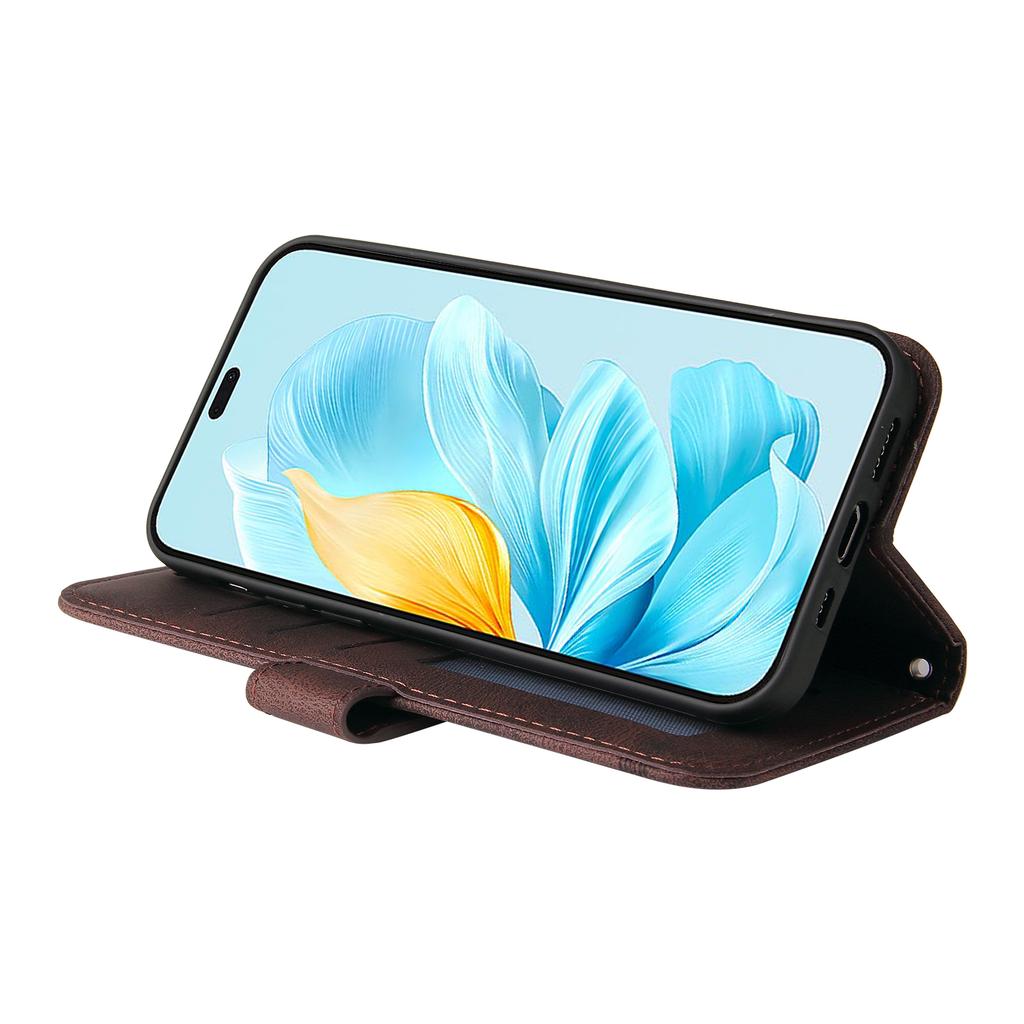 Für Honor 200 Lite Leder-Wallet-Hüllen Skin-Touch Handyhülle Ständer mit Riemen