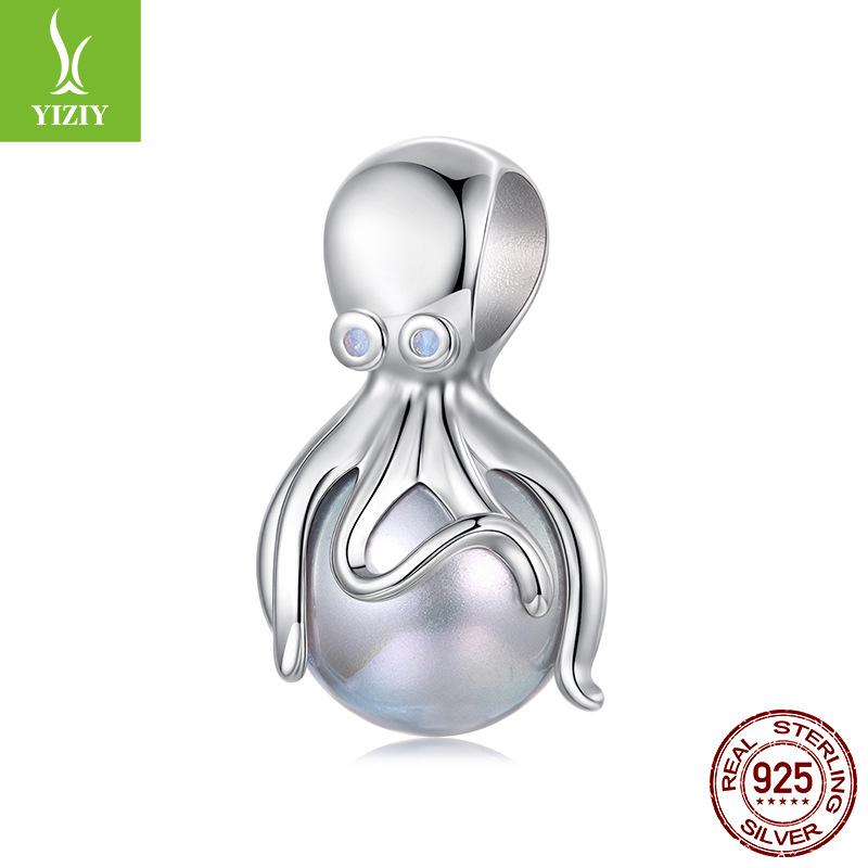 S925 Silver Octopus Beads Ocean Style Diy Beaded Bracelet Accessories S925 Sterling Silver Jewelry Accessories