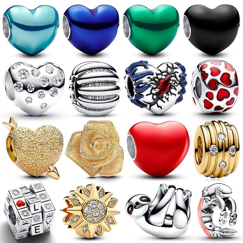 Lampayan Women's Charms Originale Colorful Heart Beads Fits Bracelets Necklace For Charm Copper Luxury Diy Jewelry Fine Party Gifts