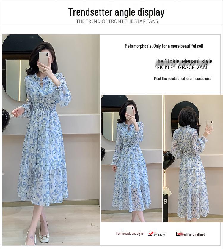Korean Ruffle Rose Dress: Elegant Waist-Slimming Long Dress with French Sweet Ruffle Edges.
