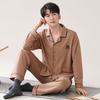 Pajamas Men'S Spring And Autumn Cotton Long Sleeve Autumn Cotton Cardigan Casual Suit Autumn Loungewear