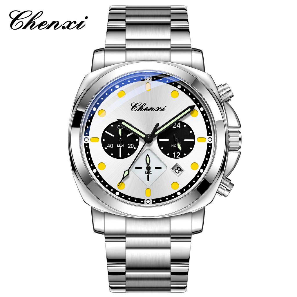 Mens Watch Square Dial Fashion Quartz Wrist Watches Multifunctional Chronograph Waterproof Luminous Gifts Box