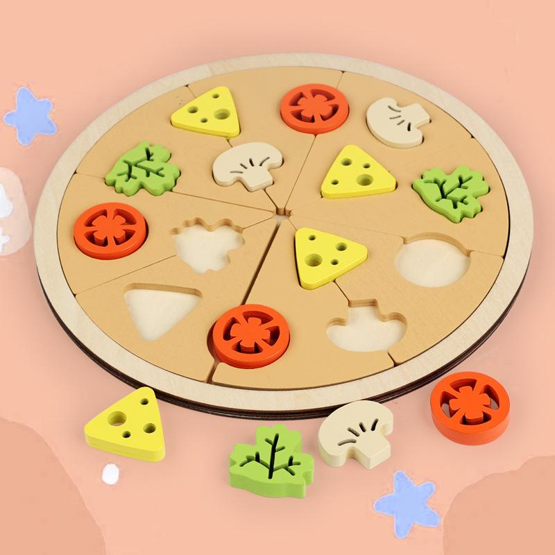 Baby Wooden Geometry Simulation Burger Pizza Set Post Cut Le Simulation Puzzle Puzzle Educational Toys