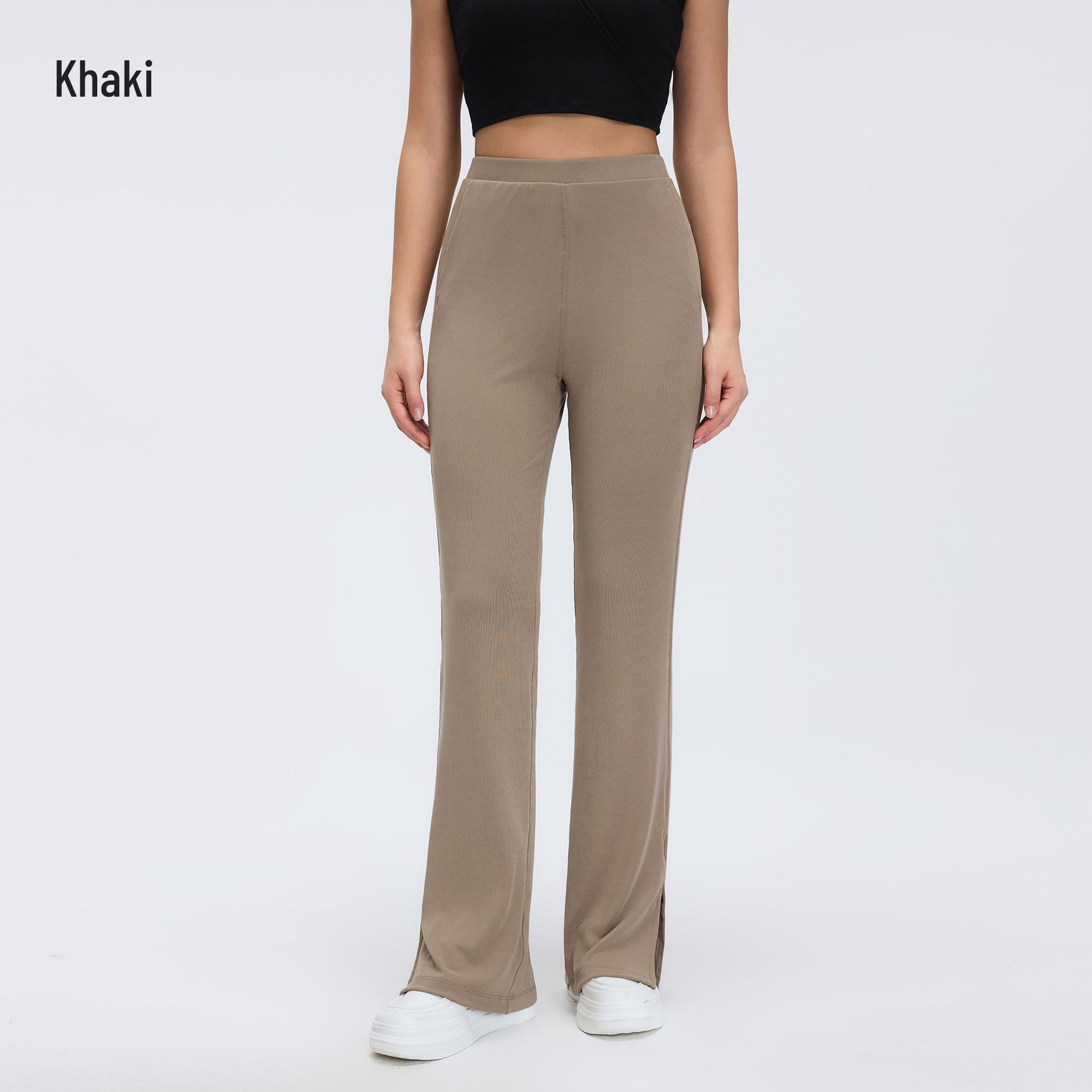 High-Waisted Butt-Lifting Wide-Leg Yoga Pants - Drapey Split Micro-Flare Fitness Long Pants D26024 12