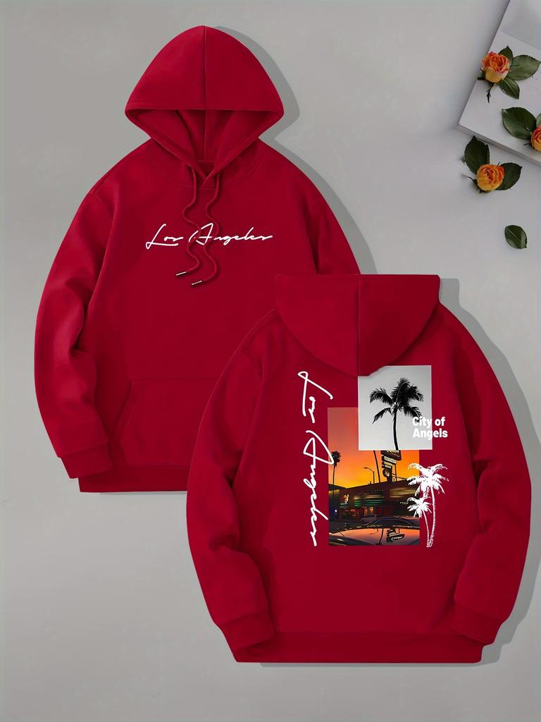 Los Angeles Beach Graphic Pullover Hoodie - Fashion Hoodies for Men with Kangaroo Pocke