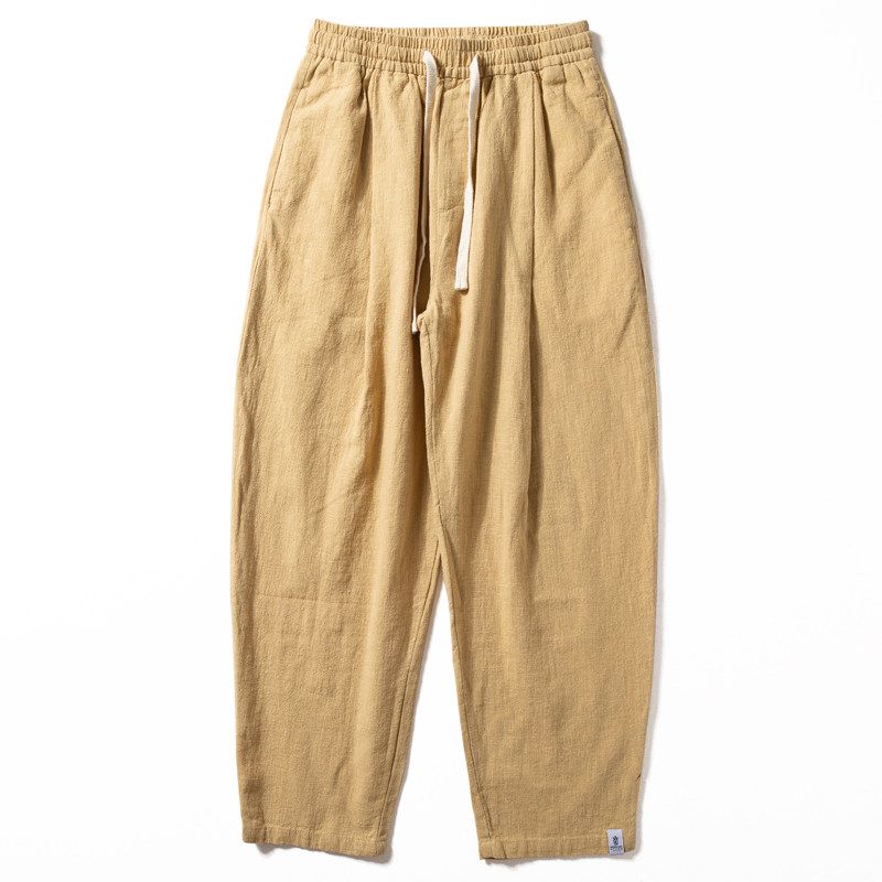 Cotton Linen Pants Men Summer Thin Breathable and Loose Straight-leg Casual Pants Men Plaid Chinese Style Draped Pants