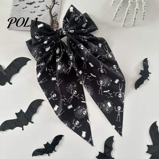 Personalized Halloween Hairpin Bow Spring Hair Clips for Women, Pumpkin Skeleton Ghost Hand Printed Skull Accessory Fabric Barrettes, Cute Horror