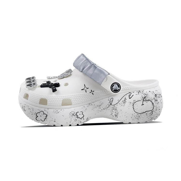 Crocs Classic Platform Clog EVA Graffiti Cute Classic Cloud Dok Retro Girly Cute Gradient Hand-Painted Hole Shoes Women White