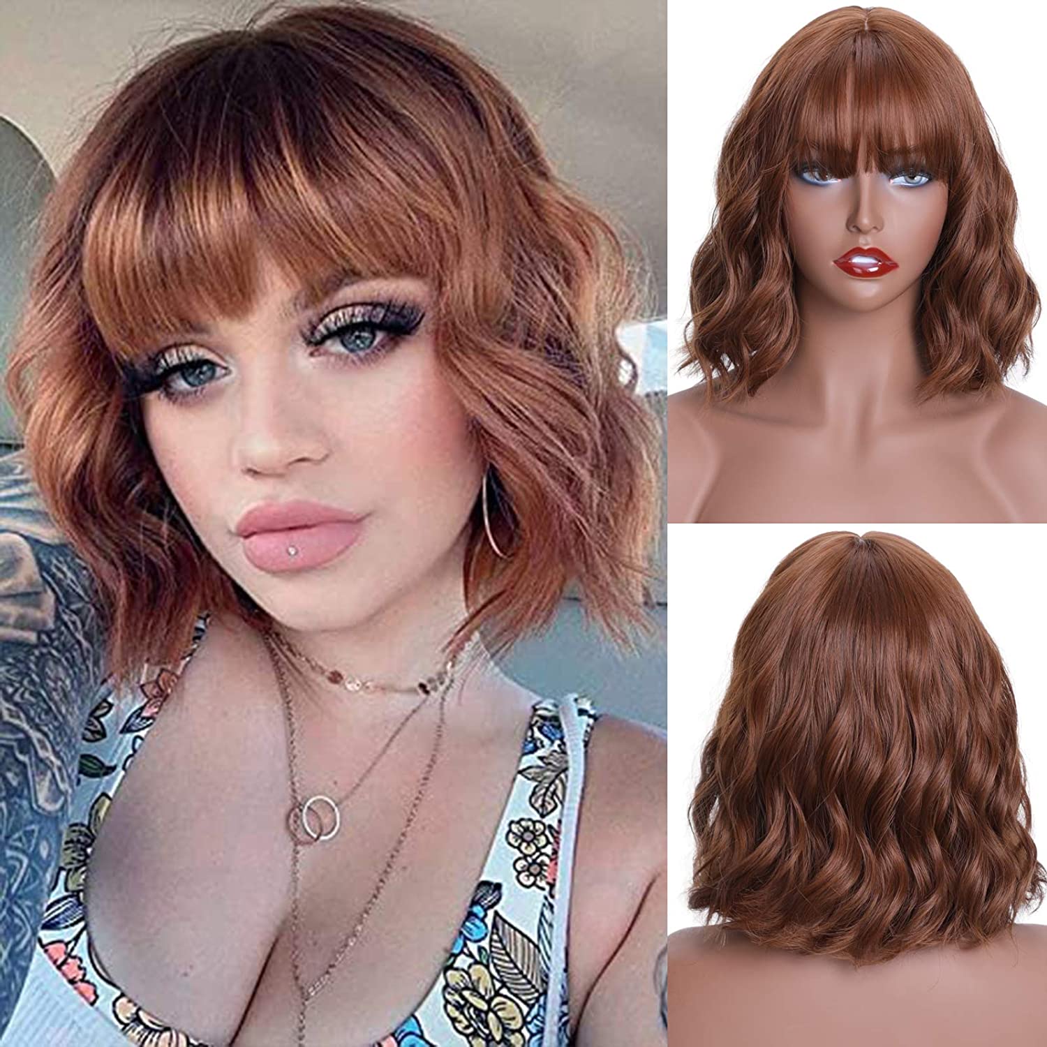 

MERISIHAIR Короткий темно-зеленый волнистый парик с челкой, черный смешанный зеленый короткий боб волнистые вьющиеся парики для женщин, синтетические реалистичные парики для косплея для девочек