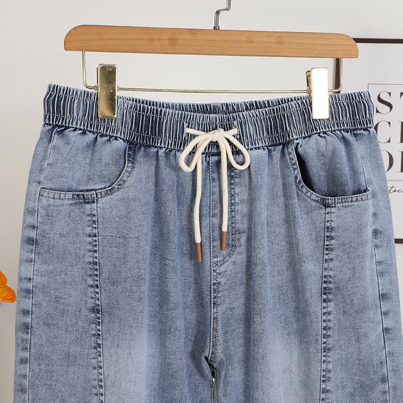 Plus Size High Elasticity Women's Summer Cropped Straight-Leg Jeans for Enhanced Comfort