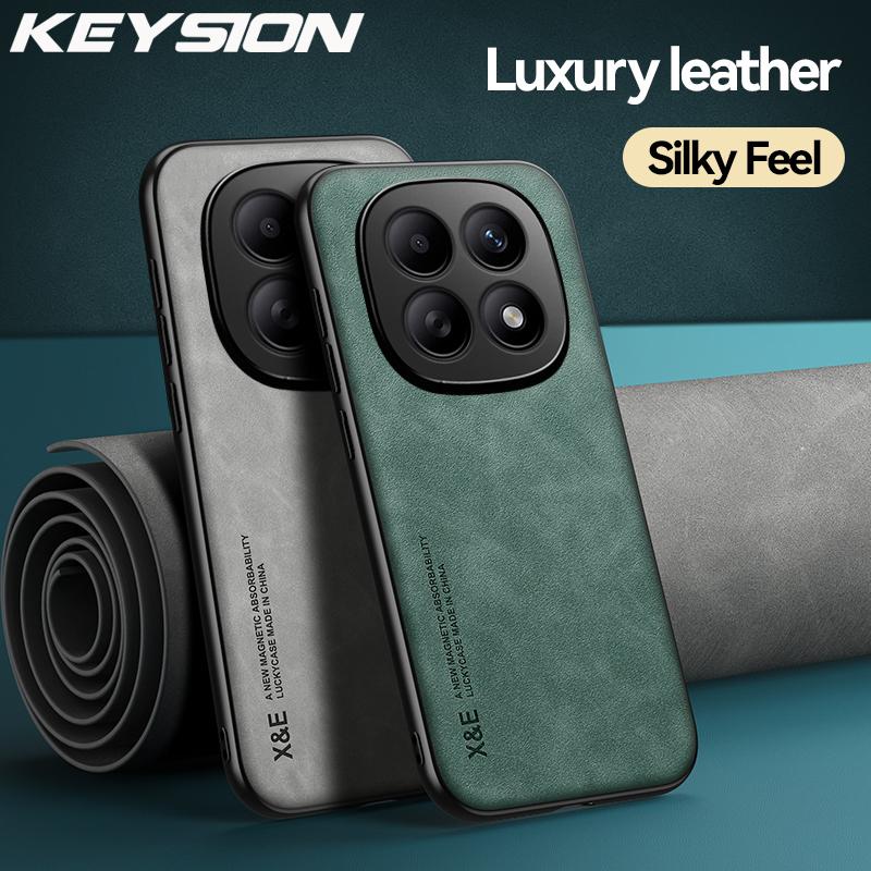 KEYSION Luxury Retro PU Leather Phone Case for Redmi Note 15 Pro + 5G Silicone+PC Shockproof Phone Cover for Redmi Note 15 4G 5G