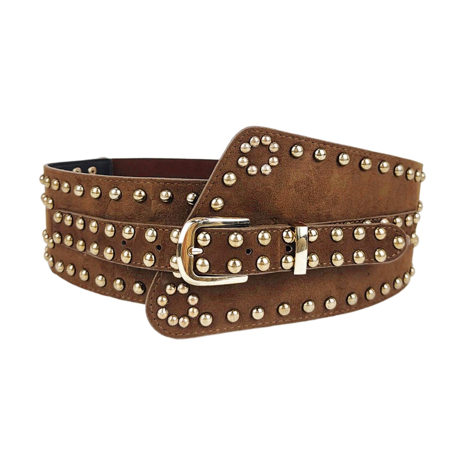 

Women Stretchy Waist Belt Vintage Elegant Wide Underbust Corset Elastic Rope Decorative Women Corset with Alloy Rivet кавовий