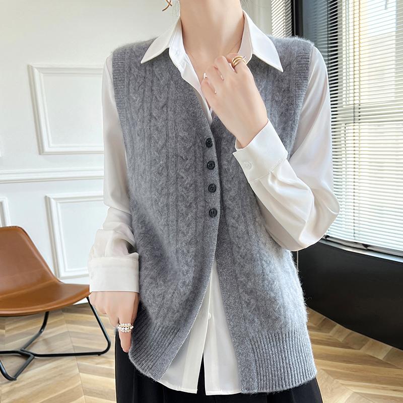 Women's cashmere vest Qinghe cashmere 30% cashmere 70% wool autumn and winter cashmere vest soft and warm