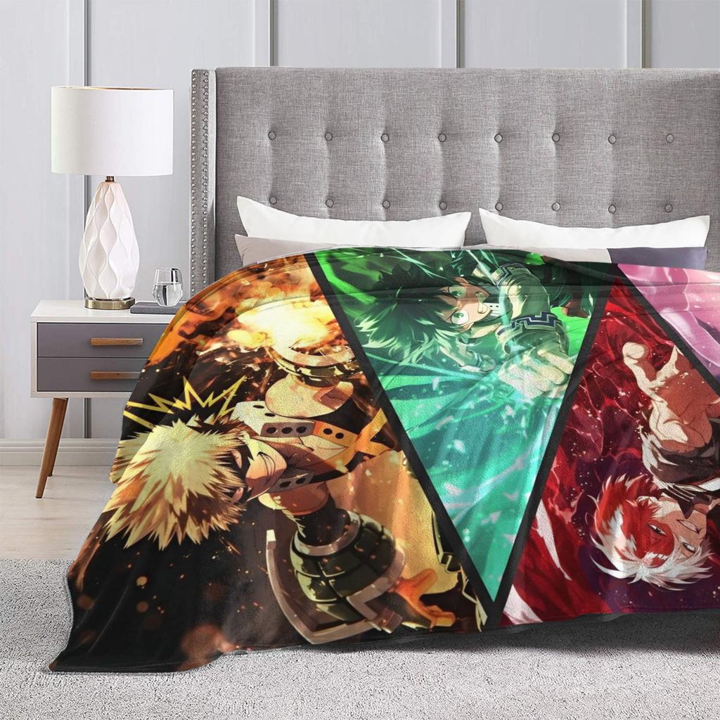 My Hero Academia Deckenbezug Anime Flanell Überwurfdecken Haus Sofa Tragbar Weich Warm Bettwäsche,