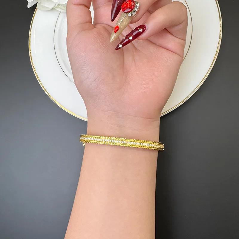 Luxury 24K 9999 Pure Gold Real Gold Women's Bracelet Light Luxury Diamond Geometric Buckle Bracelet