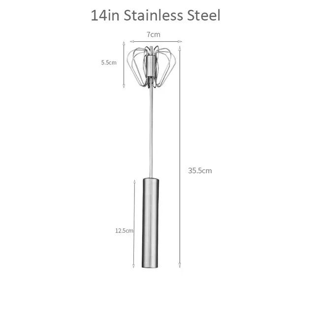 

Полуавтоматический венчик для взбивания яиц 304 Нержавеющая сталь Яйцевзбивалка Ручной миксер Самовращающийся Яйцемешалка Кухонные аксессуары Инструменты для яиц 14 inch