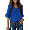 Women's V Neck Ruffle Blouse 3/4 Bell Sleeve Casual Solid Loose Fit Tunic Top